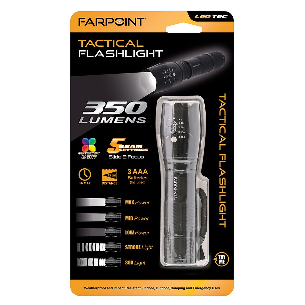 FarPoint, Tactical Flashlight 350 Lumen (Uses 3AAA Included) Model# FLX1133012
