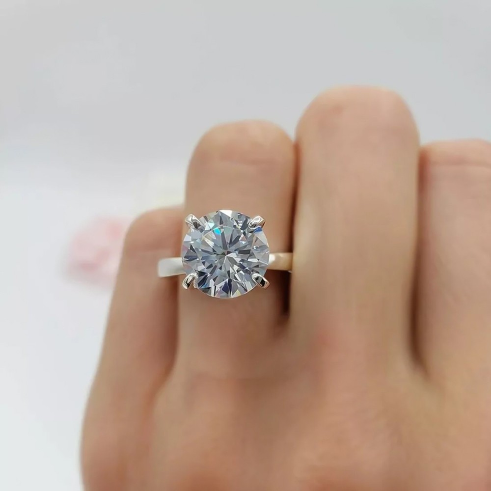 Certified 5.30 Ct Treated Off White Diamond Solitaire Statement Ring,925 Silver