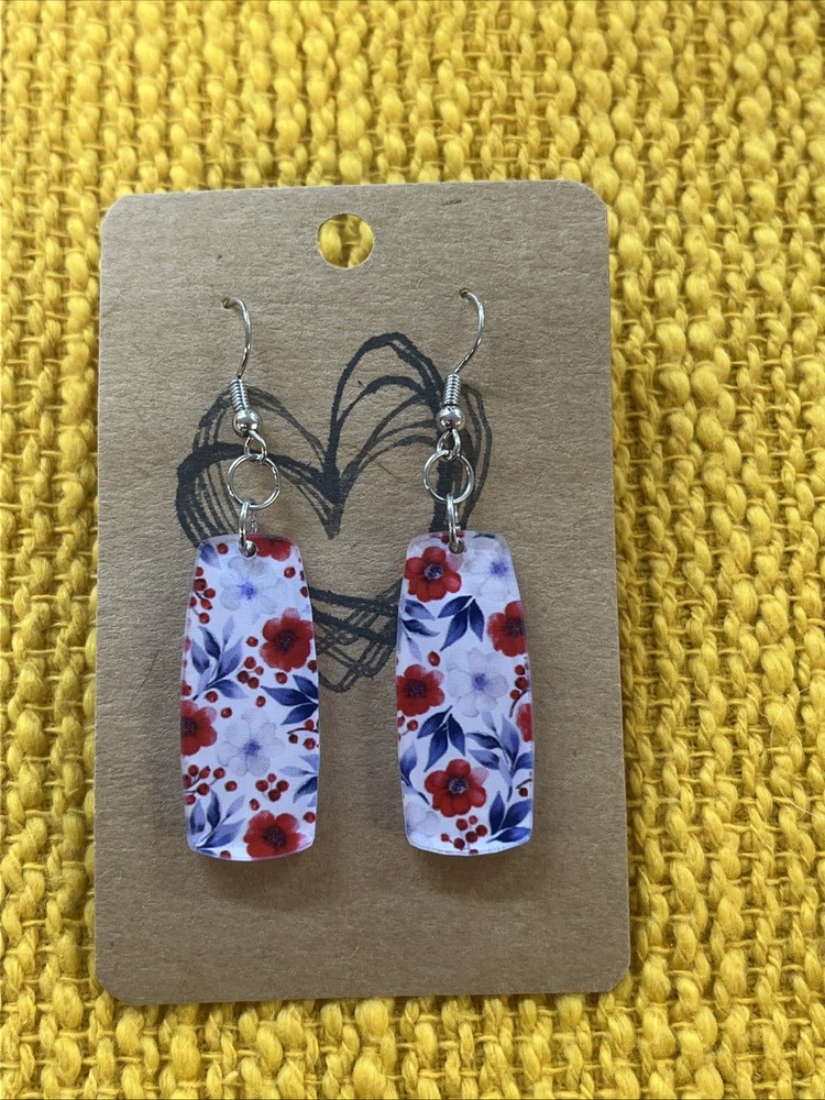 Red, White, & Blue Floral Drop Earrings NEW Fourth Of July