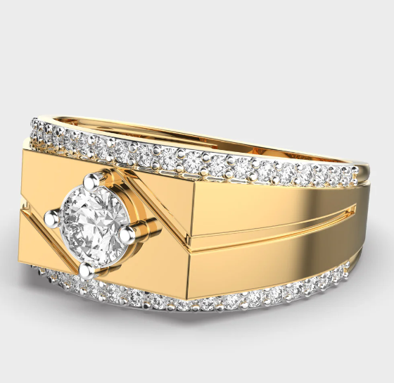 4CT Round Cut VVS1/D Moissanaite Engagement BAND Men Ring 14K Yellow Gold Plated