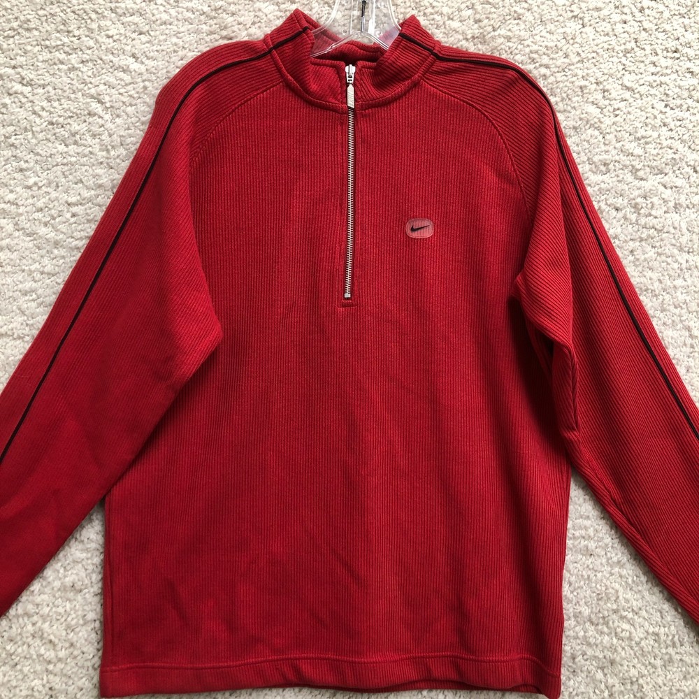 NEW Nike Sweater Medium Adult Red Swoosh 1/4 Zip Long Sleeve Vintage Logo Mens M