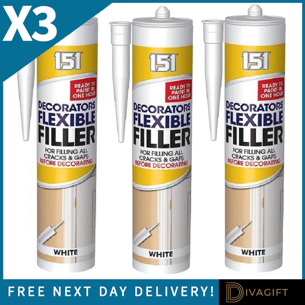 3 x WHITE DECORATORS FLEXIBLE FILLER 280ML FOR FILLING ACRYLIC CRACKS & GAPS NEW