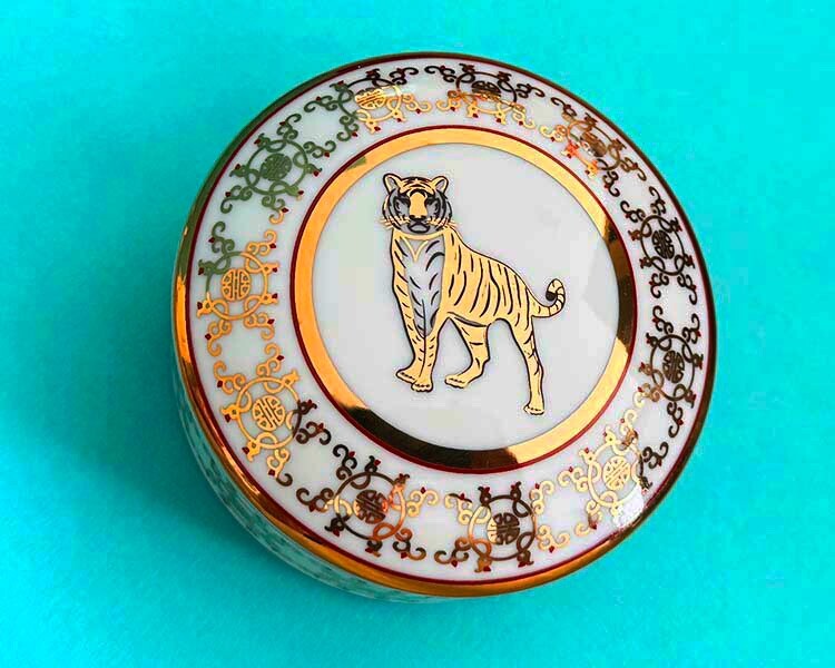 Tiffany & Co Year of the Tiger Ameristar Gold Trinket Box Zodiac Cat Art Rare Collectible