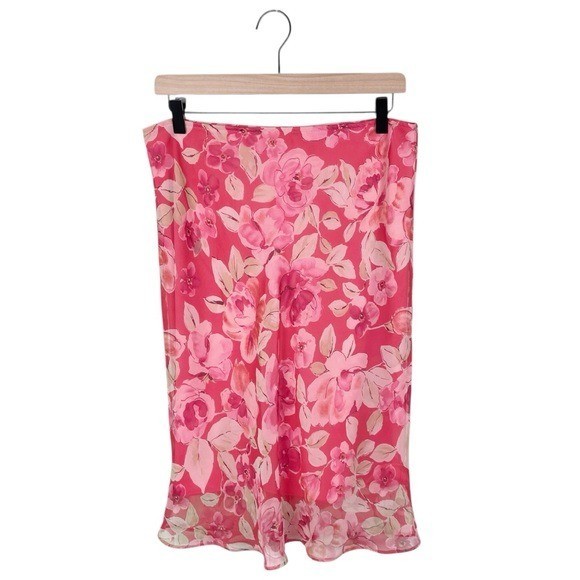 Vintage Y2K A. Byer Pink Floral Flouce Midi Skirt Size Medium Fairycore Romantic