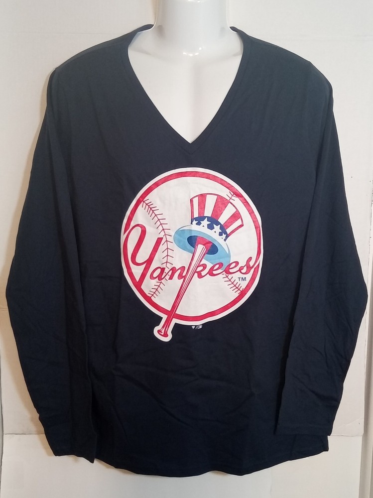 New York Yankees Women's V-Neck Long Sleeve Navy Shirt 2XL