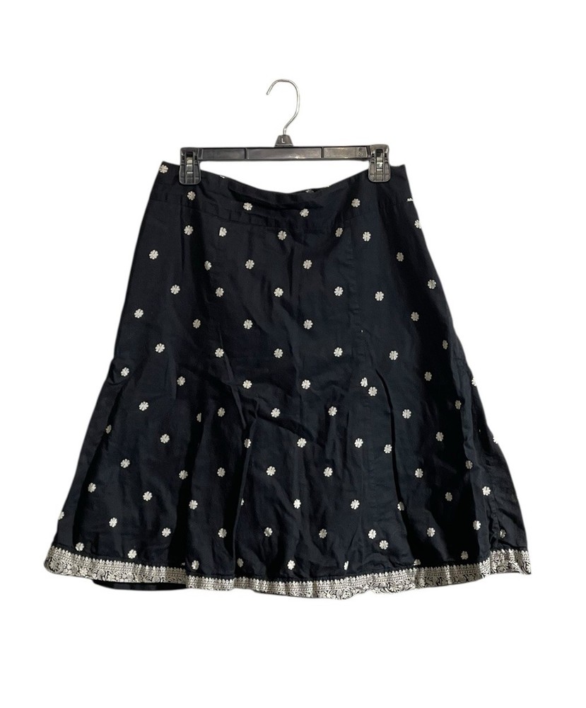GAP sz 10 A-line Midi Skirt Black Floral Cotton Vintage Y2K Boho Office Summer