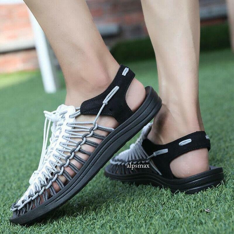 Men's Breathable Weave Leather Sandals Outdoor Closed Toe Fisherman Summer Shoes
