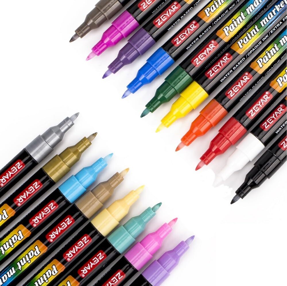 ZEYAR Premium Acrylic Paint Pen, Water Based, Extra Fine Point, 18 Colors, Od...
