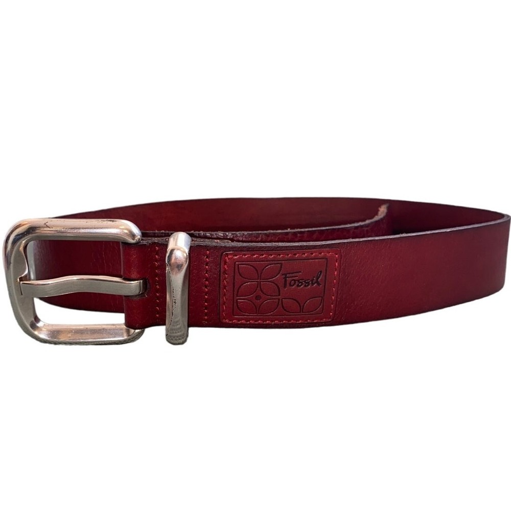 Fossil Genuine Dark Red Leather Buckle Belt for Medium Men