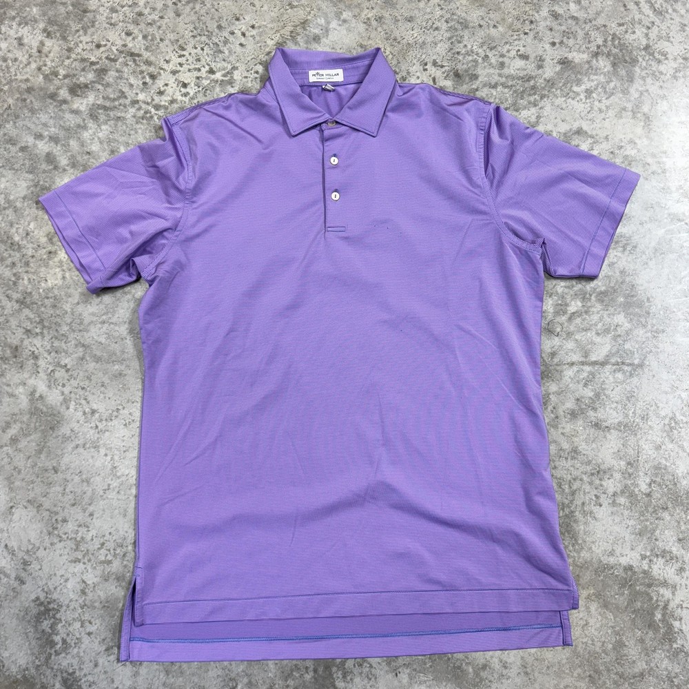 Peter Millar Polo Shirt Mens Medium Purple Stripe Summer Comfort Golf flaw