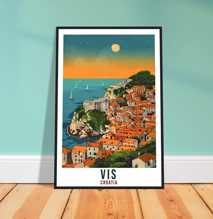 Vis Island Croatia Travel Wall Art for Stylish Home Décor Display