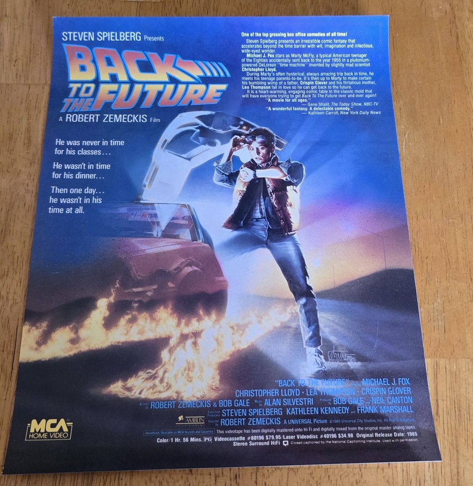 1985 Back To The Future Double Sided Movie Promo Poster  9x11 Michael J Fox