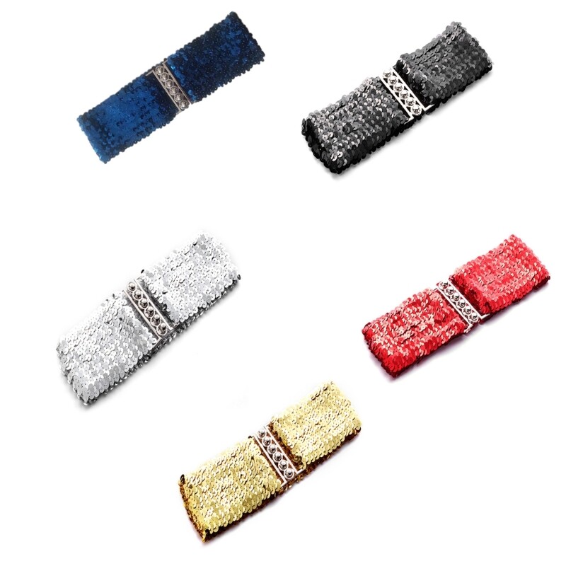 Elegant Row Buckle Waist Belt for Adult Full Sequins Elastic Belt for Coat Skirt