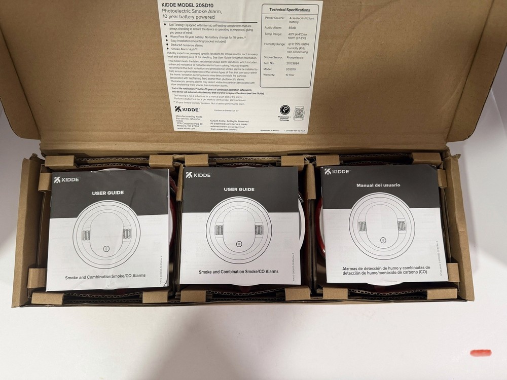Kidde 20SD10 Smoke Detector Alarm 10-Year Battery-Powered 3 Pack Open box
