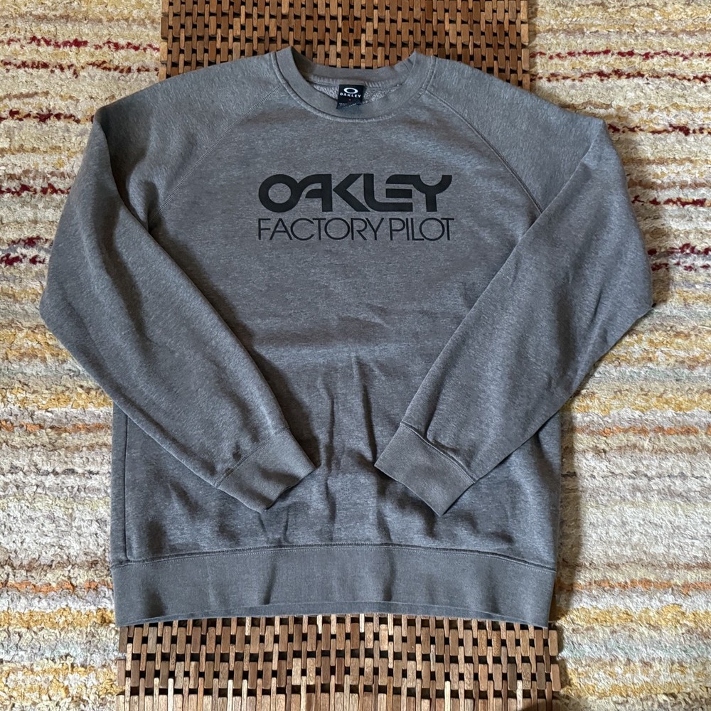 Oakley Factory Pilot Crew Neck Sweatshirt Grey Graphic Print Men's Large L