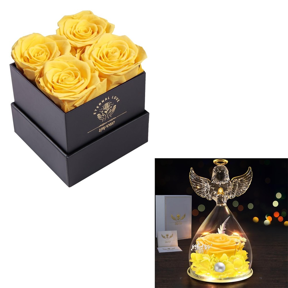 Impouo's roses flower With Gift Box Package yellow and Angel Gifts yellow