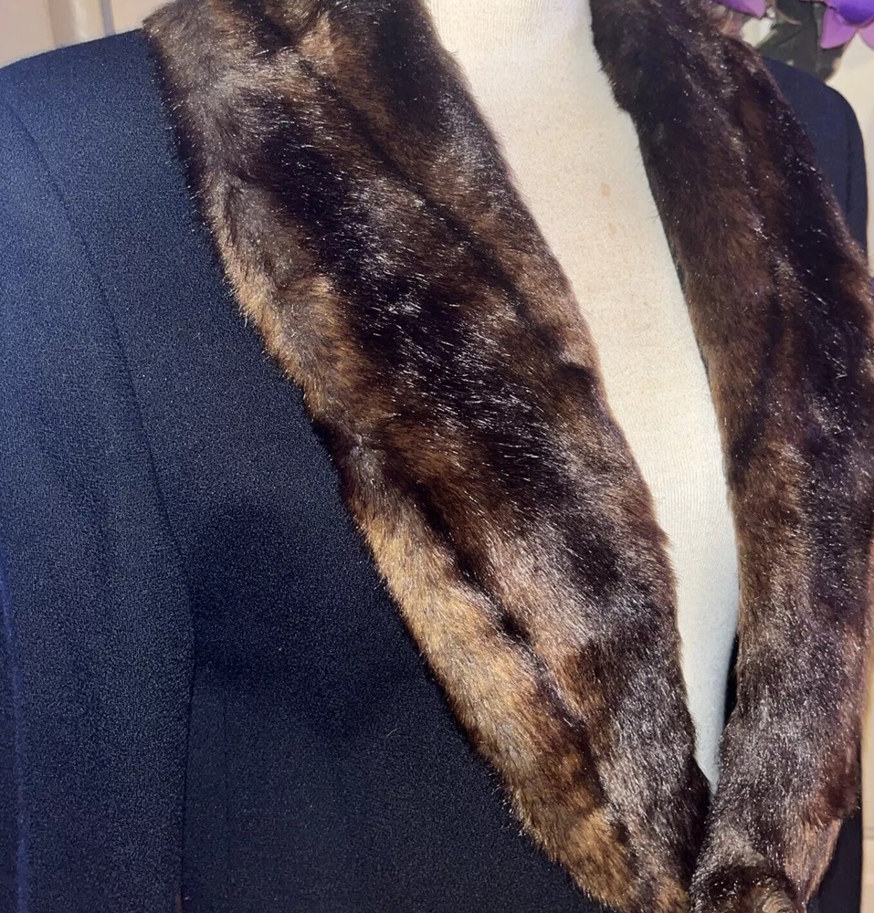 Ralph Lauren Sz 8 Faux Fur Collar Jacket Blazer  Pure Wool