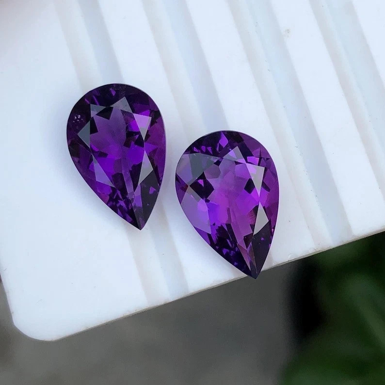 60+ Ct Pair Natural Purple Amethyst Pear Cut Certified Gemstone Brazil Origin