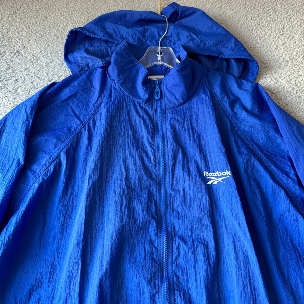 NEW Rebook Jacket Mens Extra Large Blue Windbreaker Nylon Hooded Train Sports