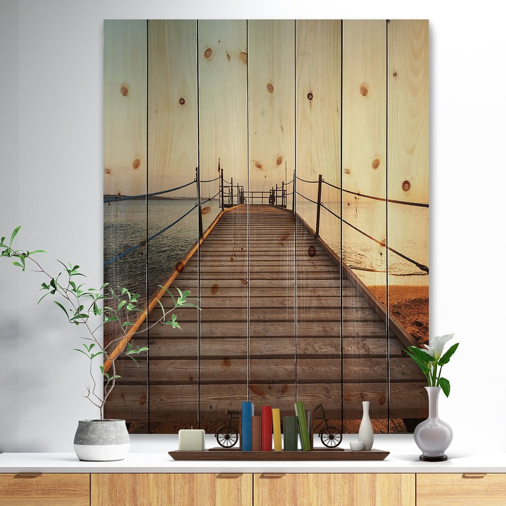 Designart 'Strong Wooden Boardwalk Into Sea' Nautical & Coastal Wood Wall Art