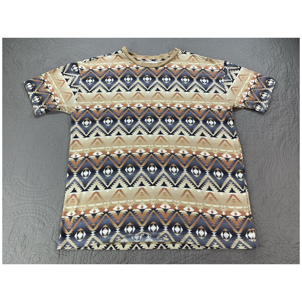 Pacsun T Shirt Brown Aztec South Western Mens Small Tee Geometric Short Sleeve