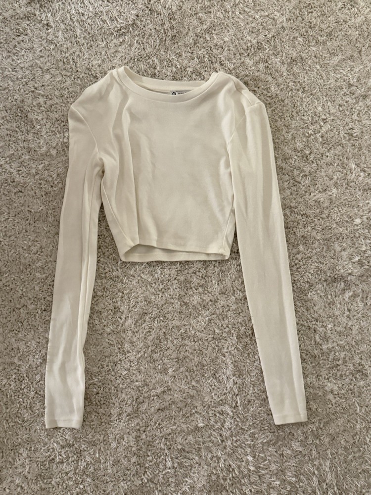 Zara White Long Sleeve High Neck Women’s Crop Top Long Sleeve Size S