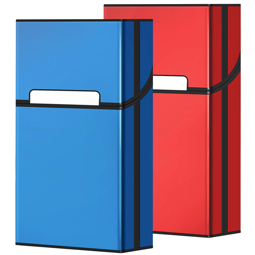 Estuche para Cigarrillos, Interruptor Magnético Aluminio 20 Capacidad - Paquete de 2 (Azul+Rojo, 100Mm 1