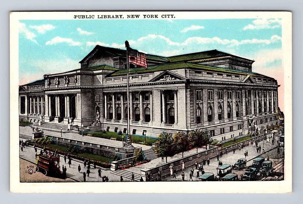 New York City, Scenic View Public Library, Antique Souvenir Vintage Postcard