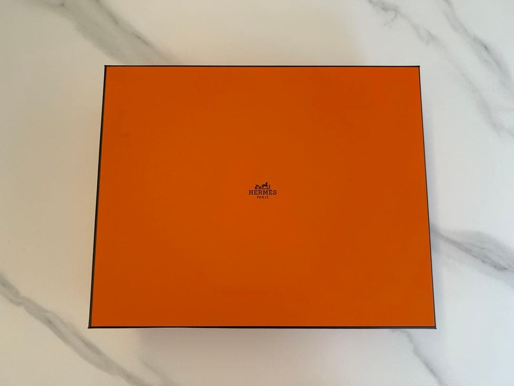 Used HERMES Empty Orange Gift Box w/Paper Bag, Tag