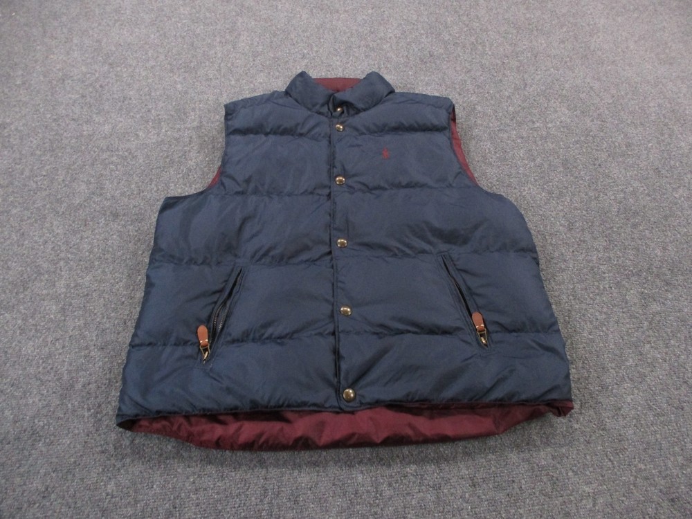Polo Ralph Lauren Vest Jacket Mens XL Navy Blue Red Down Quilt Puffer Reversible