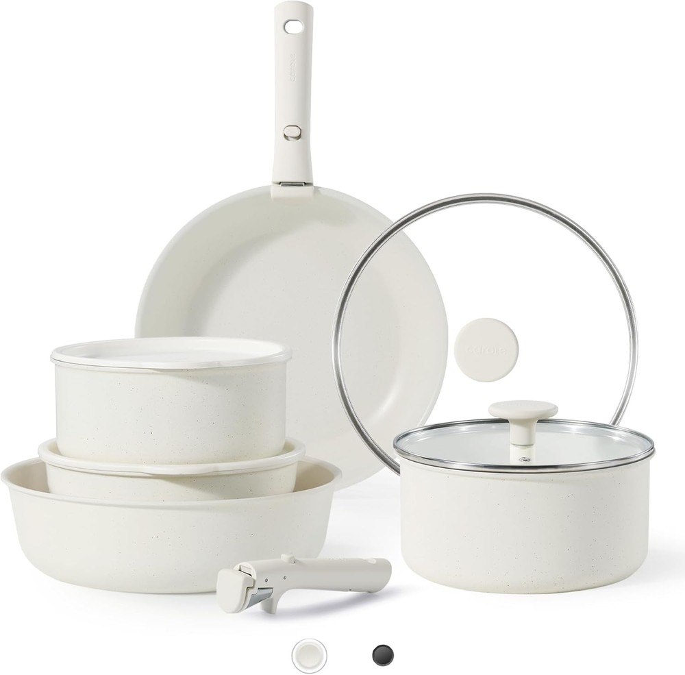 CAROTE Nonstick 11 pcs Granite Cookware Set in Cream White