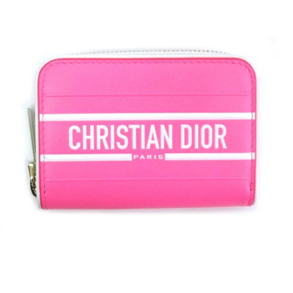 Dior Logo Pink Leather Coin & Card Case S6202 Authentic