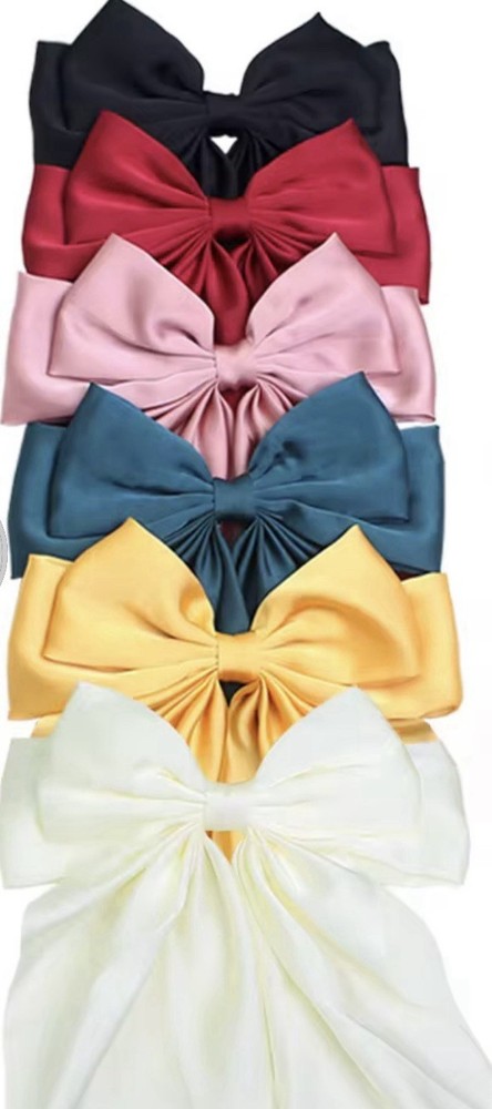 6 pack multi color Bow  Satin  Hair Clip Butterfly style Ponytail Hairpins