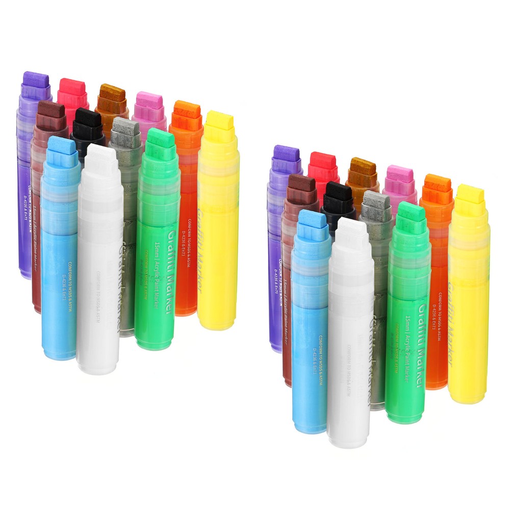 24 Pcs Graffiti Markers, 15mm 12 Colors Poster Markers Thick Acrylic Paint Pen