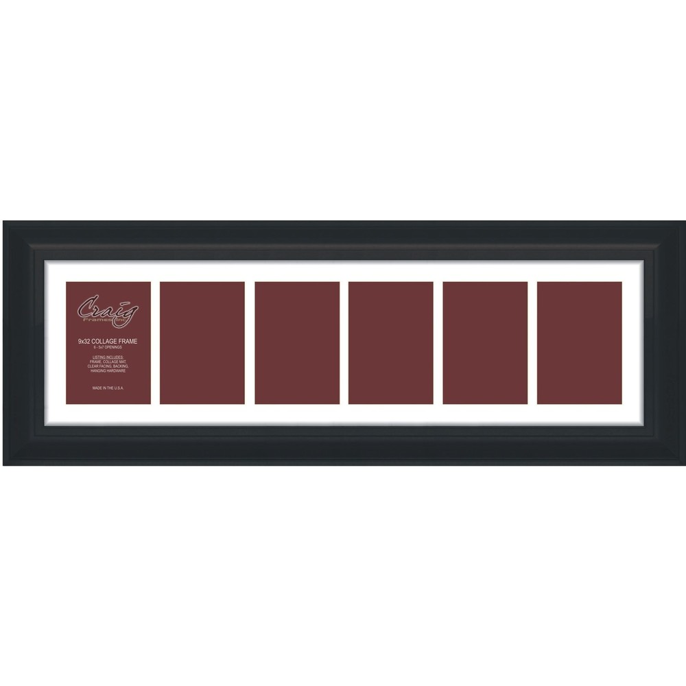 9x32 Black Collage Frame with 6-5x7 Openings and White Mat for Wall Display