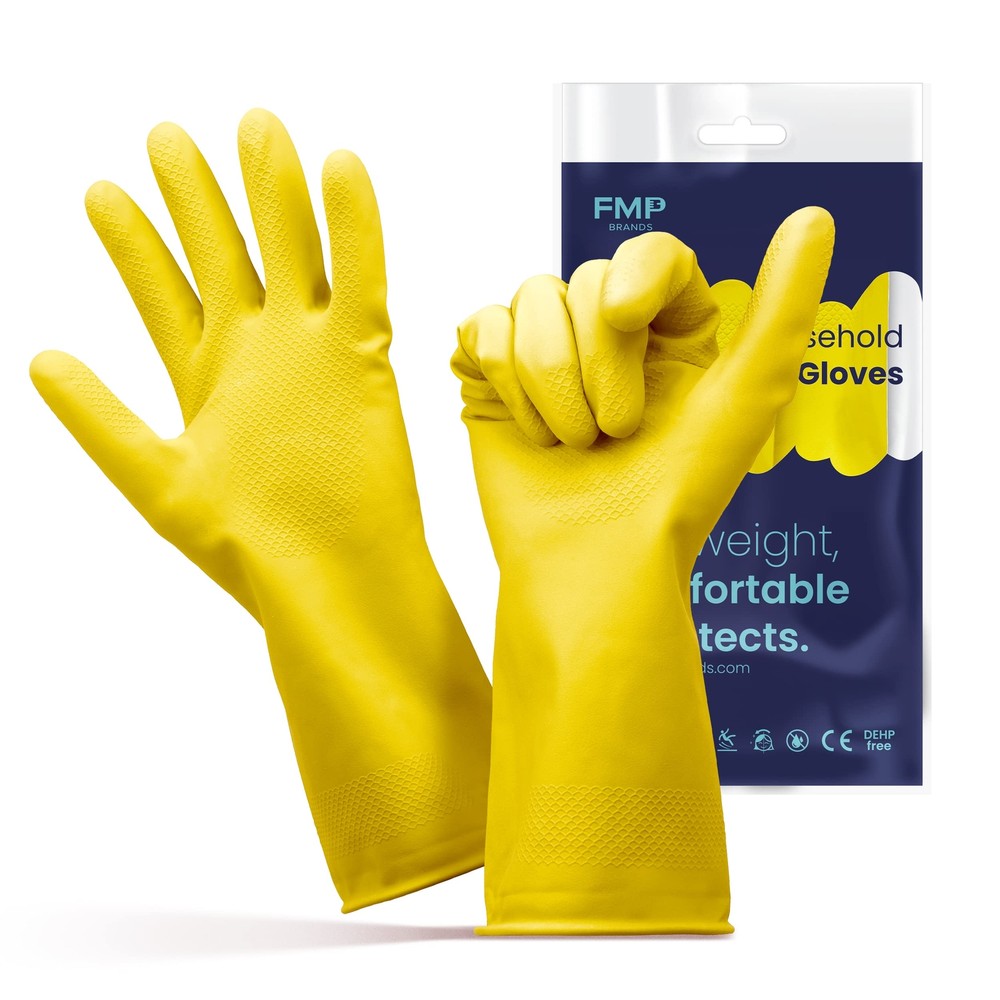 FMP Brands 12 Pairs Non-Slip Rubber Cleaning Gloves for Dishwashing Household Chores