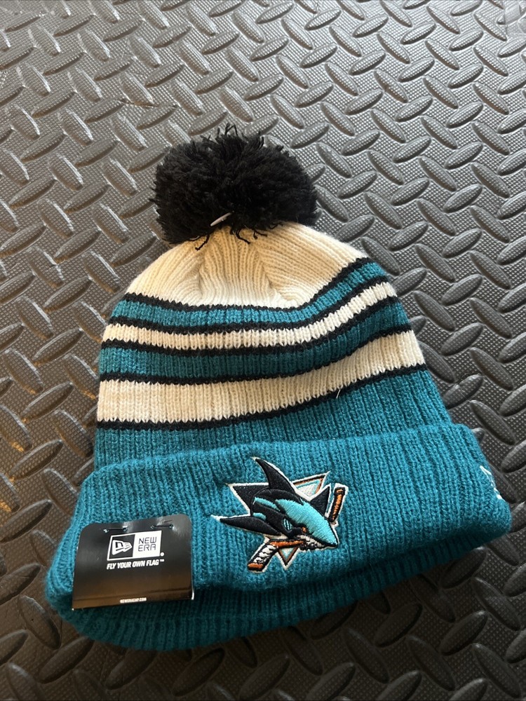 NWT SAN JOSE SHARKS New Era NHL Cuff Pom Knit Striped Hat Beanie Adult
