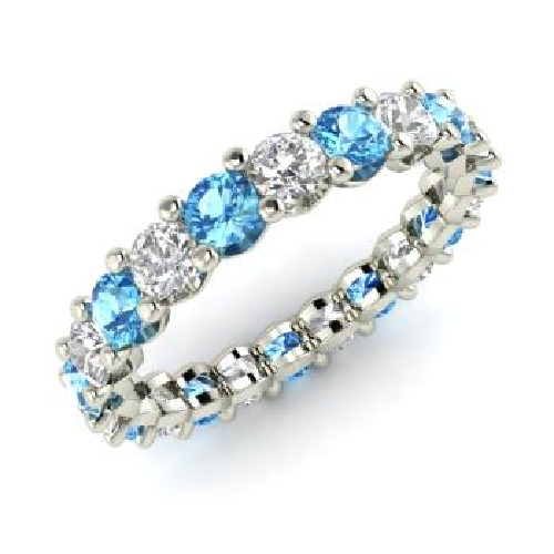 2.54 Ct Natural Blue Topaz & Diamond Eternity Band in 14K White Gold Size 6.5