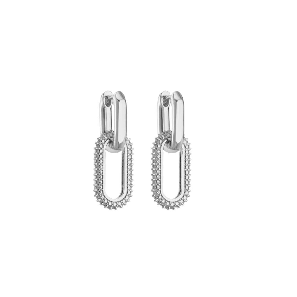 QueenBee 14k Gold Silver Plated Paperclip Zirconia Convertible Hoop Earrings