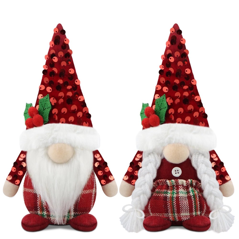 Set of 2 Christmas Gnomes Plush Xmas Winter Decorations Gift Handmade Elf Dwarf