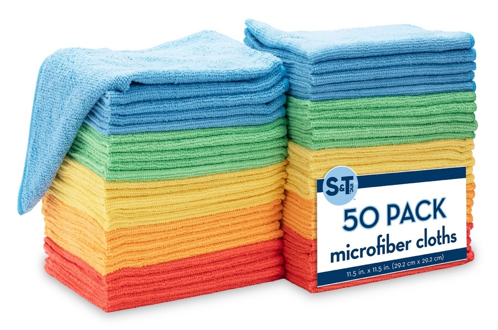 S&T 50-Piece Multicolor Microfiber Cleaning Cloths for Home & Car