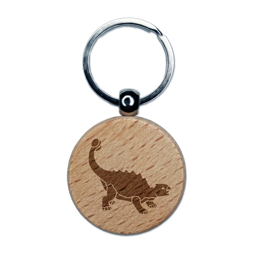 Llavero redondo grabado en madera de dinosaurio Ankylosaurus etiqueta dije
