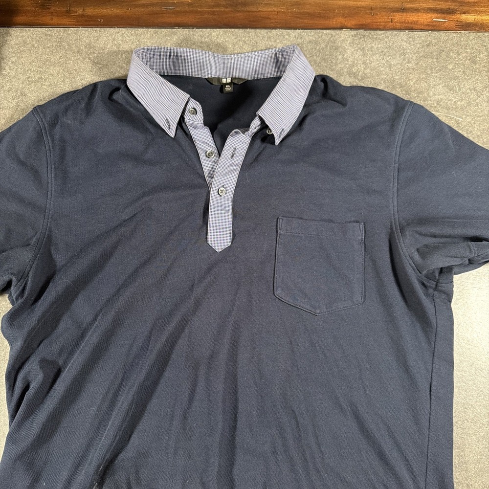 Uniqlo Mens XXL Polo Shirt Navy Blue Short Sleeve Pocket Casual
