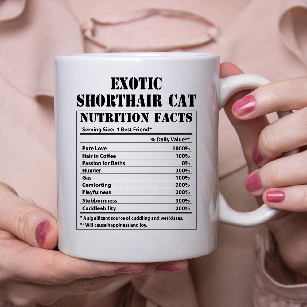 Funny Exotic Shorthair Cat Gifts Nutritional Facts White Coffee Mug