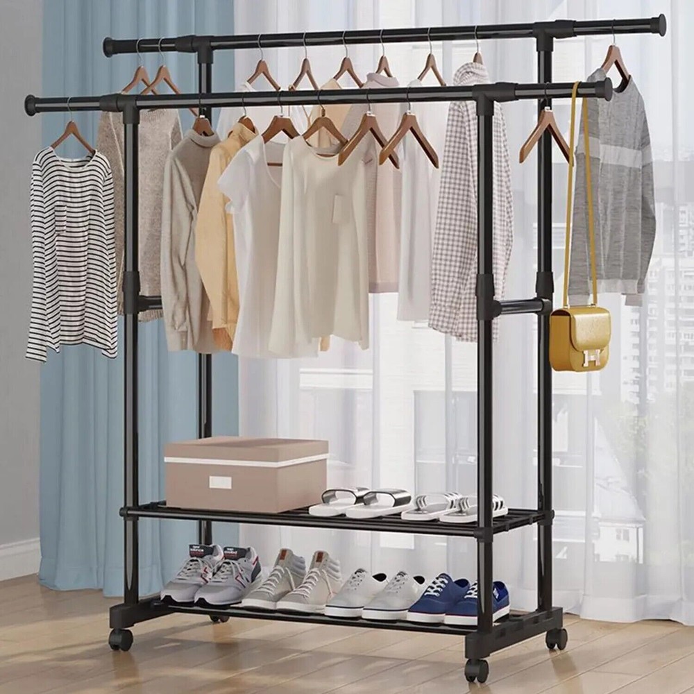 Heavy Duty Rolling Garment Rack Adjustable Wire Shelving Clothes Rack Bedroom US