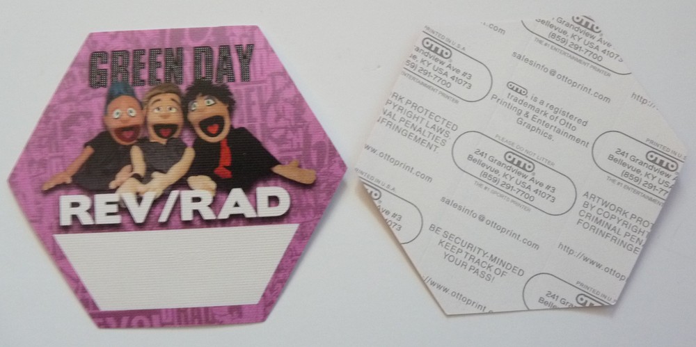 Green Day RARE Muppets Tour Concert Pink Rev/Rad Backstage Pass D5