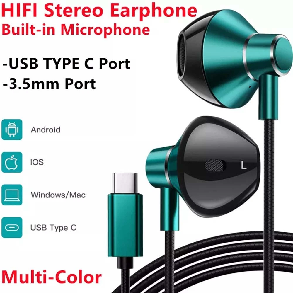HIFI Bass Stereo Wired Earbuds Headset In-Ear Earphone Headphone MIC TypeC 3.5mm