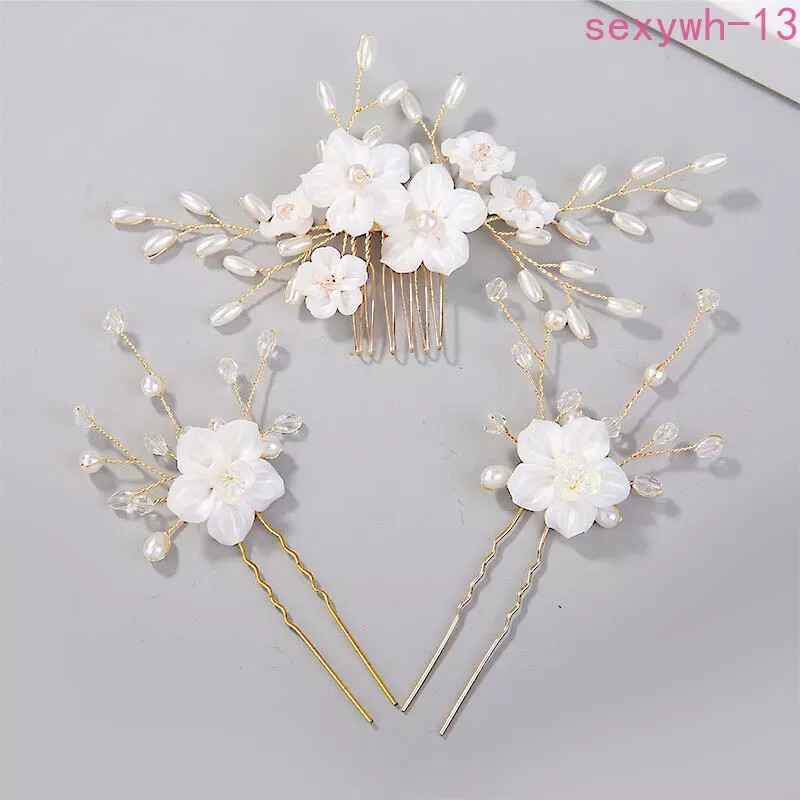 White Flower Hair Clips Set Bridal Hair Jewelry Accessories Headwear Gift
