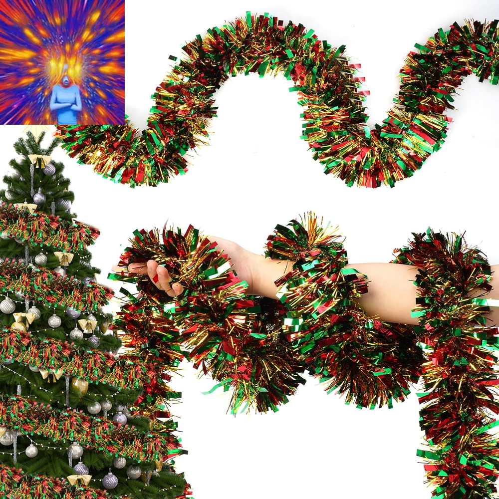 50FT Christmas Tinsel Garland,Colorful/Silvery Shiny Metallic Foil Decorations f
