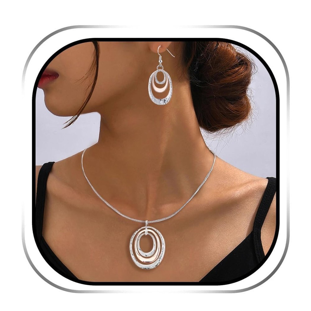 925 Sterling Silver Circle Earrings Necklace Set for Women Hypoallergenic Jewelry